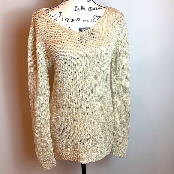 Elan Hi Lo Metallic Sweater With Open Knit Back NEW! - Picture 3 of 7